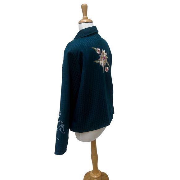 Alex Kim Shirt Jacket Sz PL Blue Floral Embroidered Button Up Boho Western Artsy - Picture 6 of 10